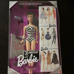 Barbie 35th Anniversary Black & White Stripe Swimsuit Brunette Doll from 1993